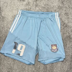 2016 Worn Adidas Sky Powder Blue Soccer shorts West Ham United James Collins L